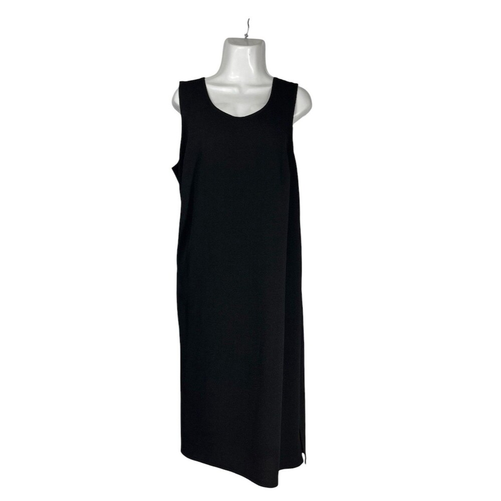 K Woman Petite Dress Size 18WP Black Sleeveless Midi Scoop Neck Slide Slit Tank